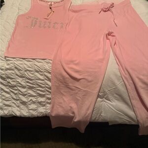 Juicy Couture Baby Pink Rhinestone Logo Tank with Matching Lounge Pants NWT